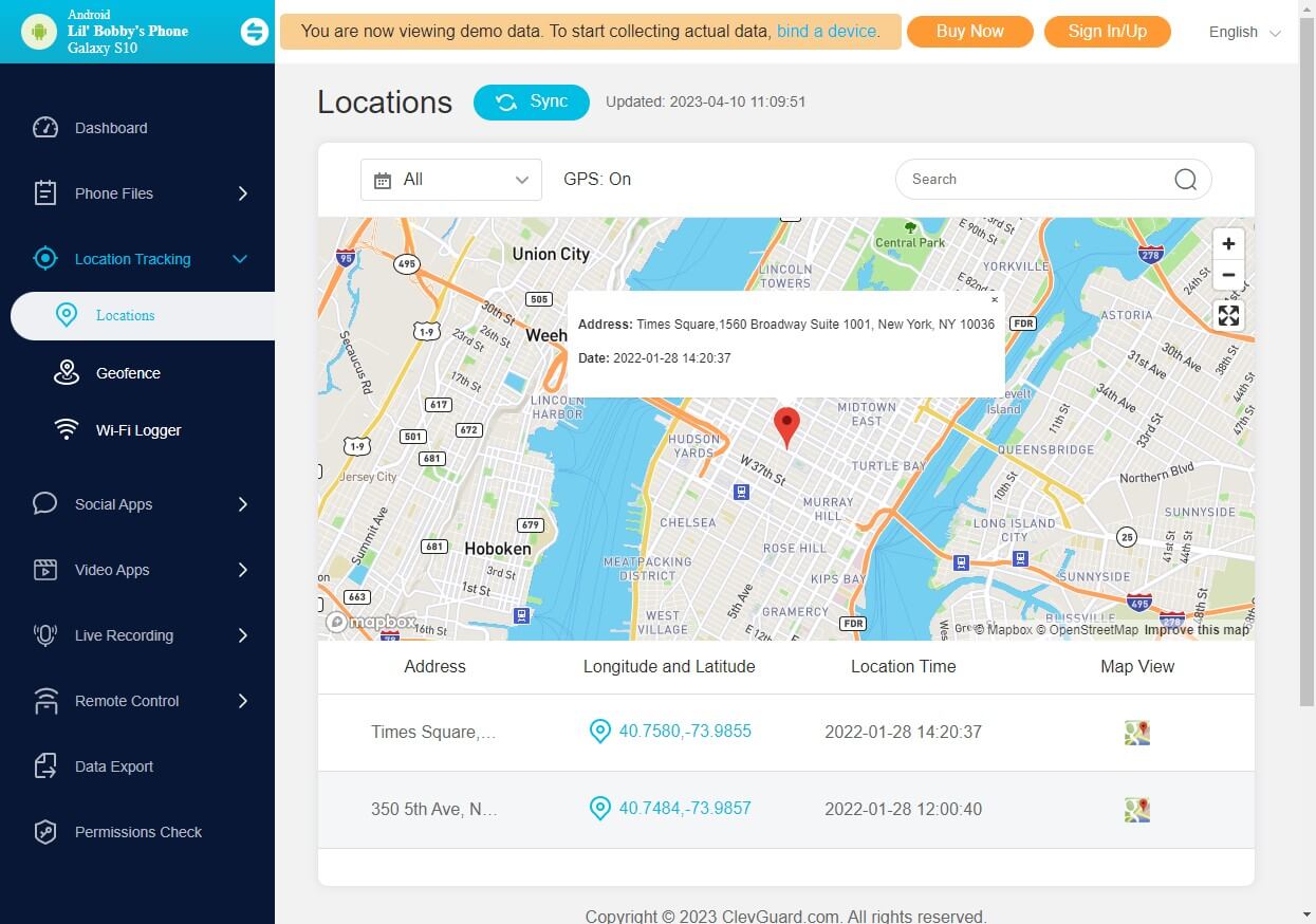 location tracking dashboard