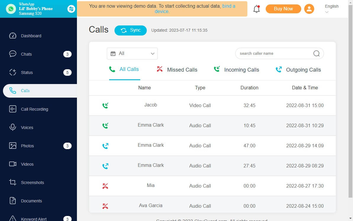 track whatsapp call logs