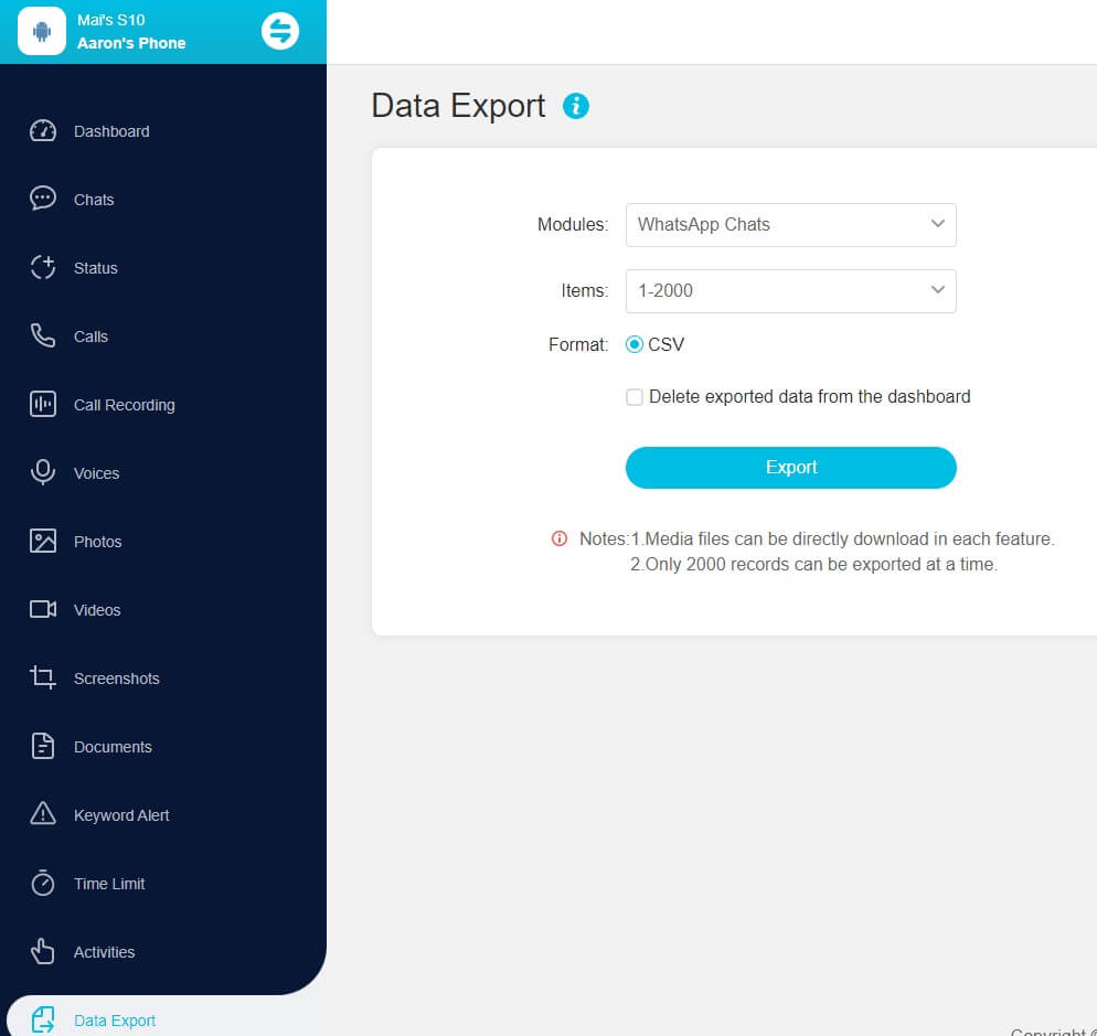 whatsapp data export