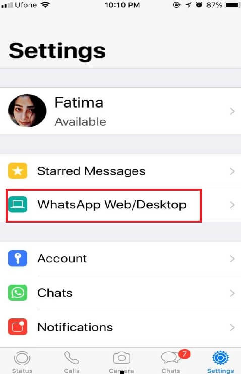 settings whatsapp web