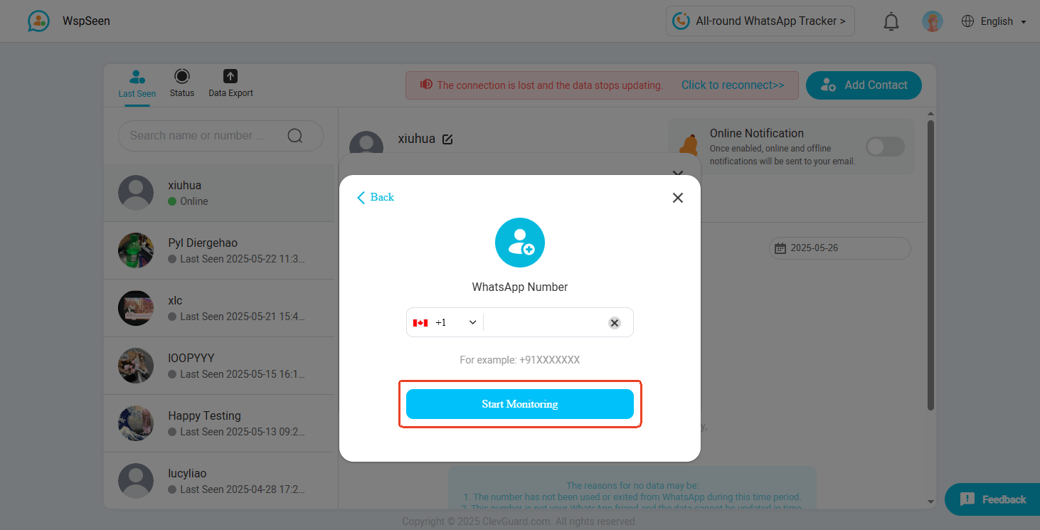 start monitoring whatsapp online