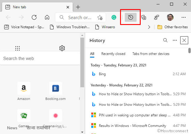 see search history on microsoft edge