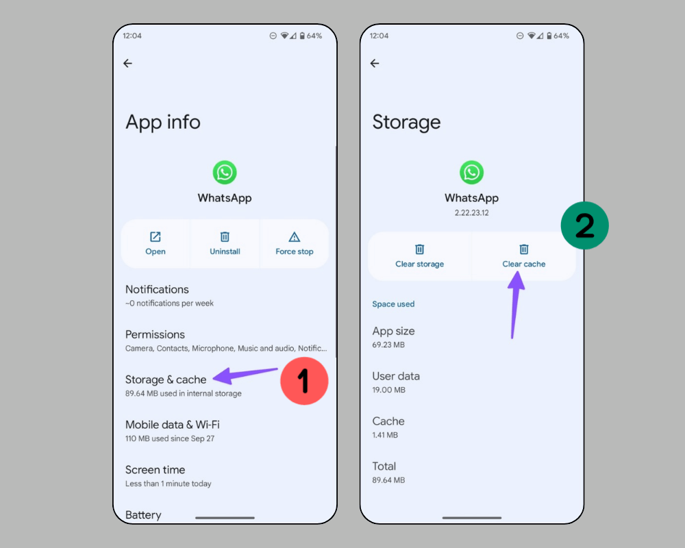 clear cache on whatsapp