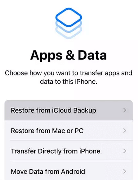 click restore from icloud backup