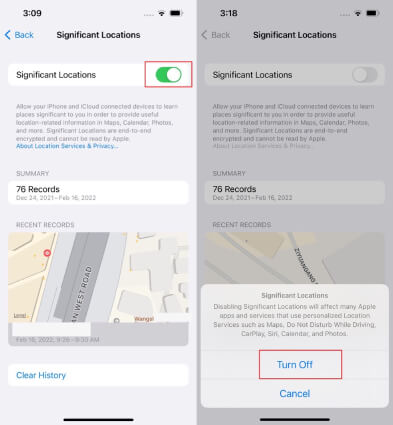 turn off significant locations on ios