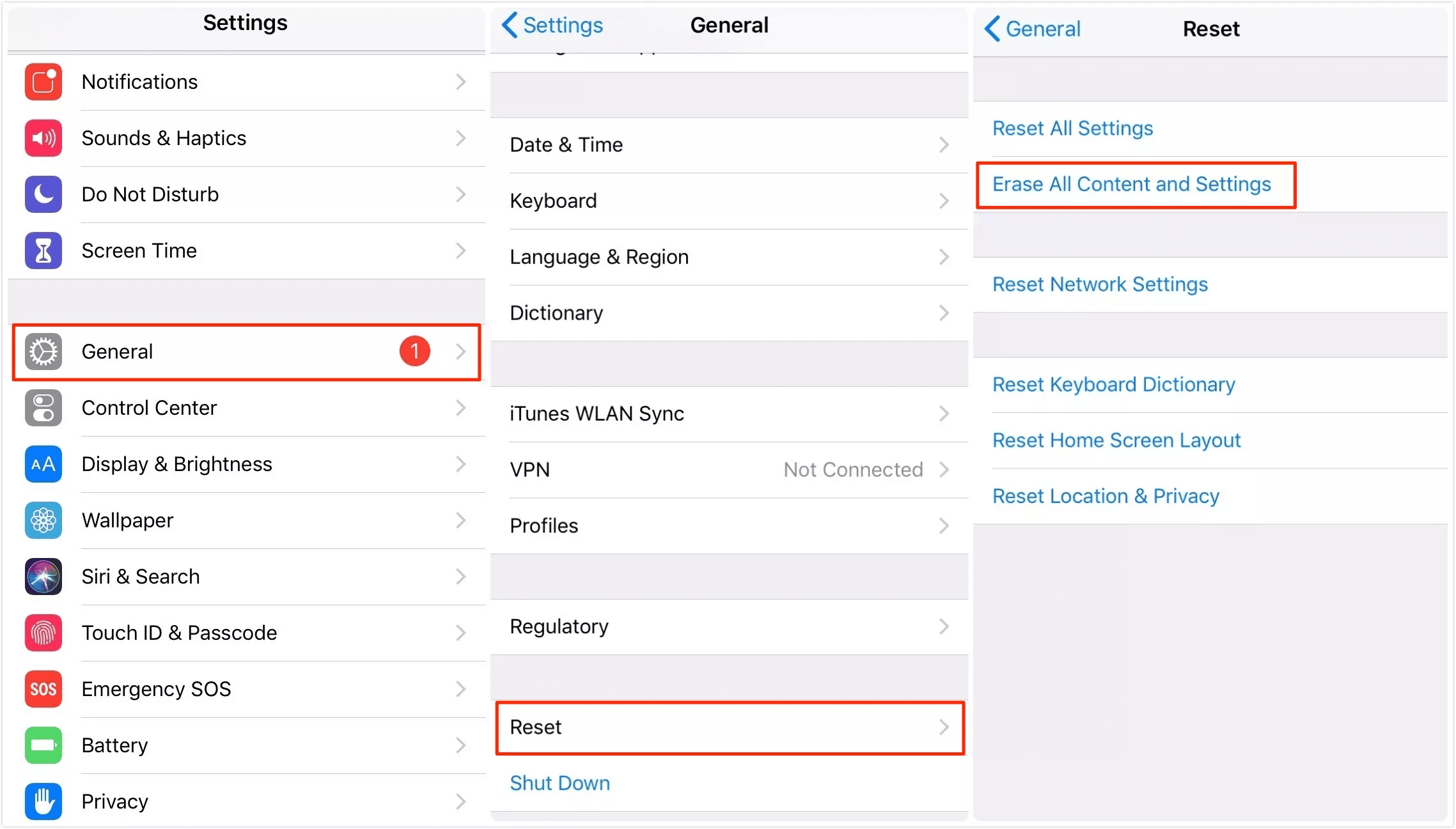 click erase all content and settings