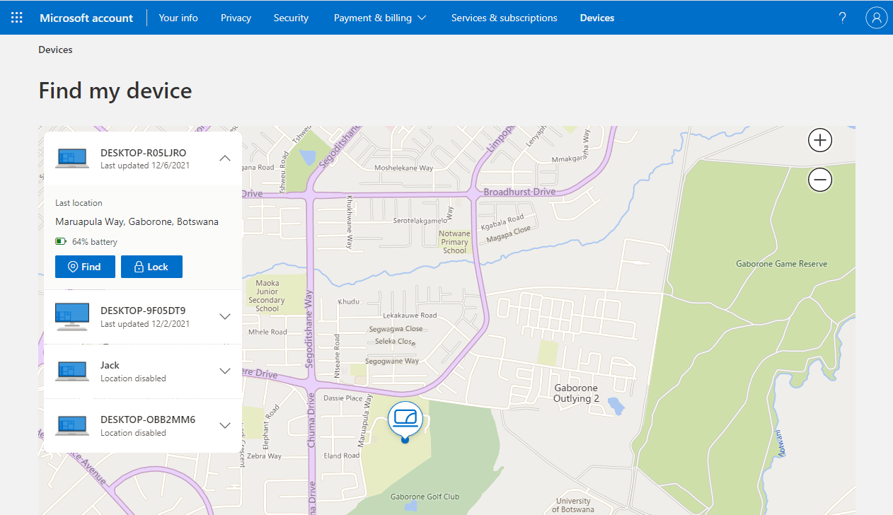 How to find the location of a stolen laptop in microsoft