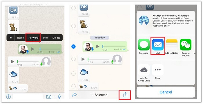 where is the whatsapp voice message saved on iphone