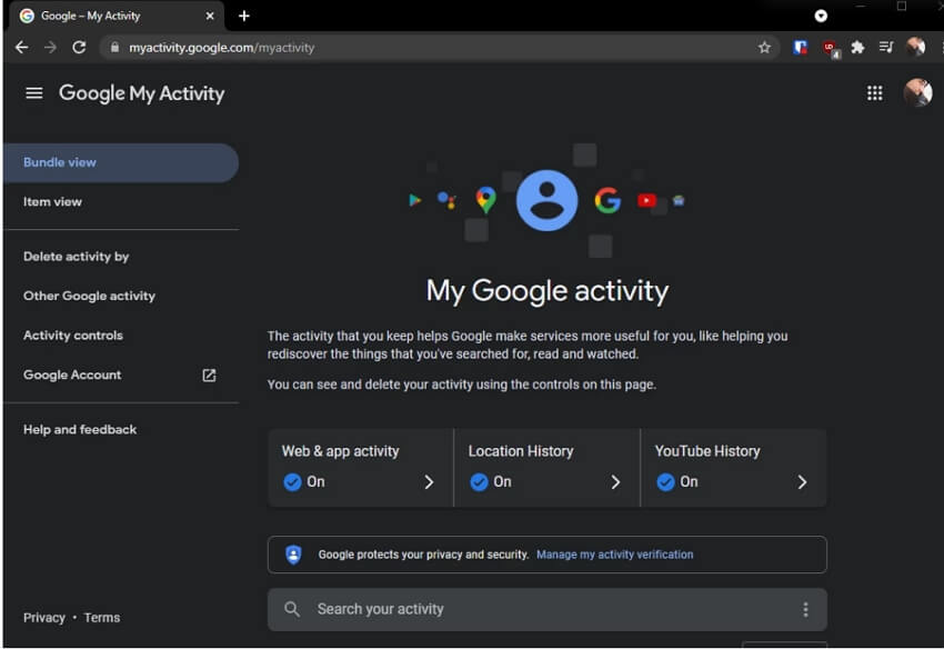 use google account activity to find history on chrome