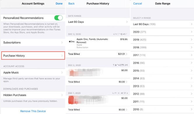 How to see purchase history on app store