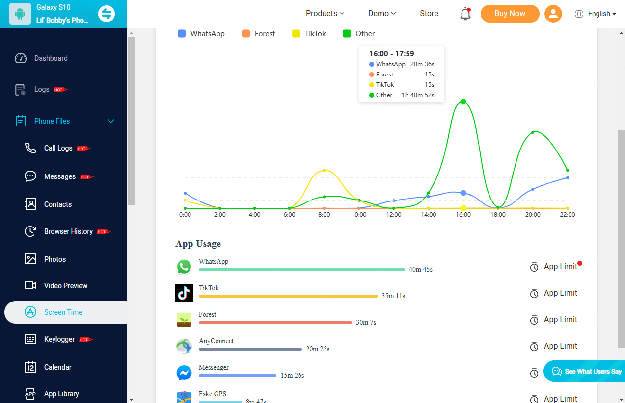 how to check app usage on android in kidsguard pro