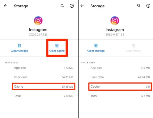 how to clear instagram cache on android