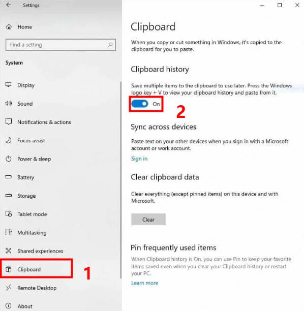 How to enable clipboard history on windows 10