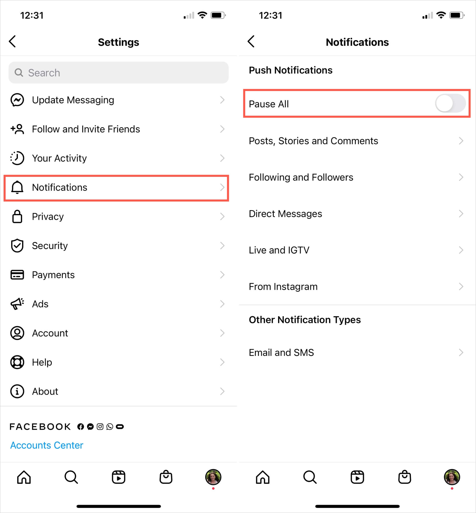 how to enable notifications setting in instagram