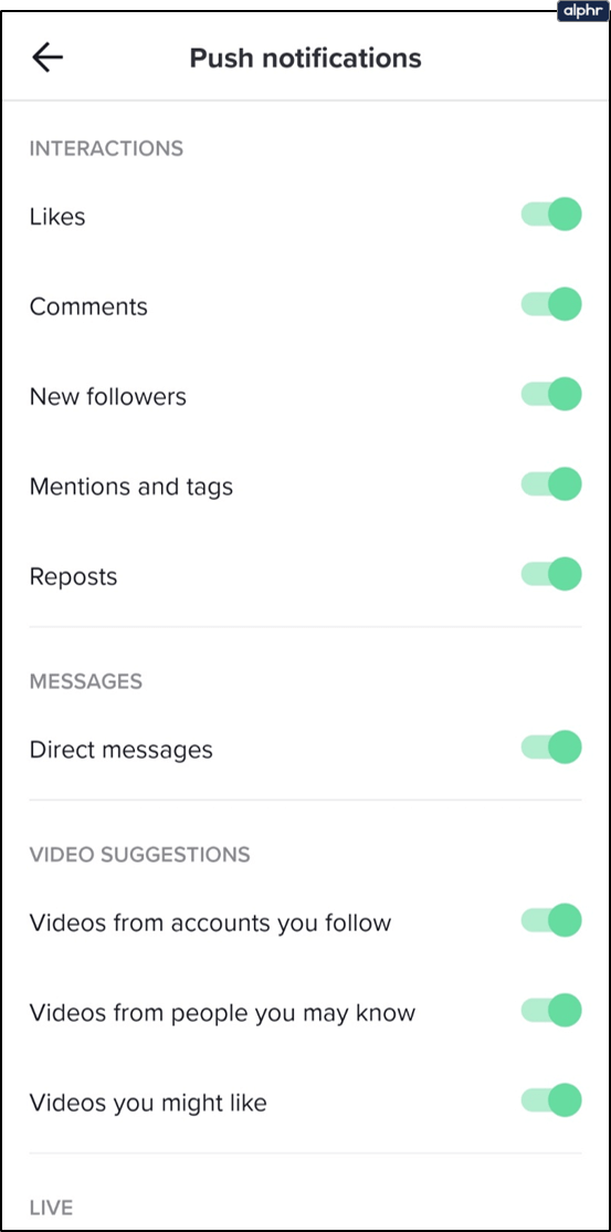 how to turn on push notifications on tiktok
