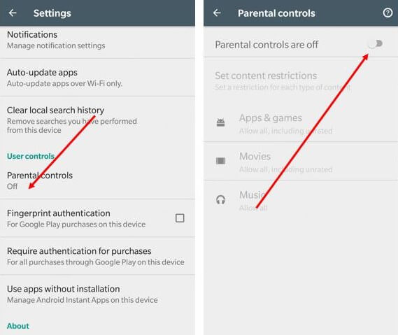 How to turn on parental controls in google play store