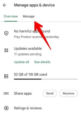 Manage apps and devices in google play store