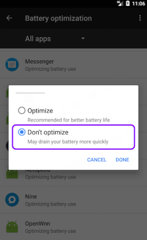 dont allow battery optimization to fix ig notification not working