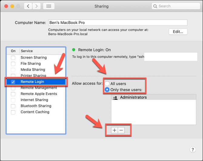 Remote login to someones macbook