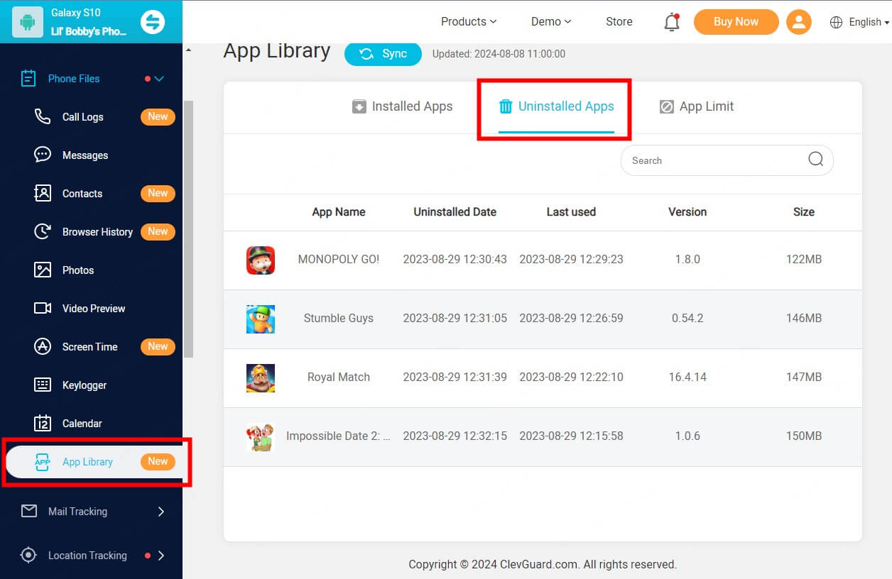 How to see recently deleted apps in kidsguard pro