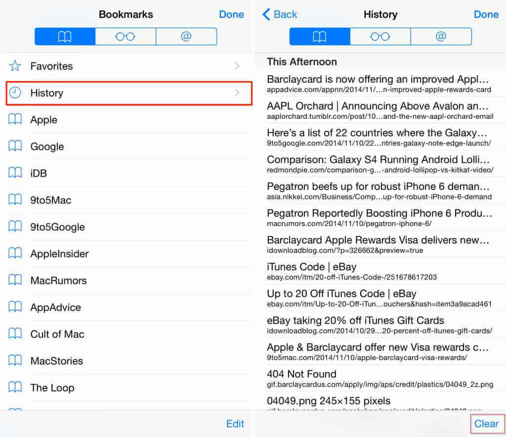 How to see safari history on ios