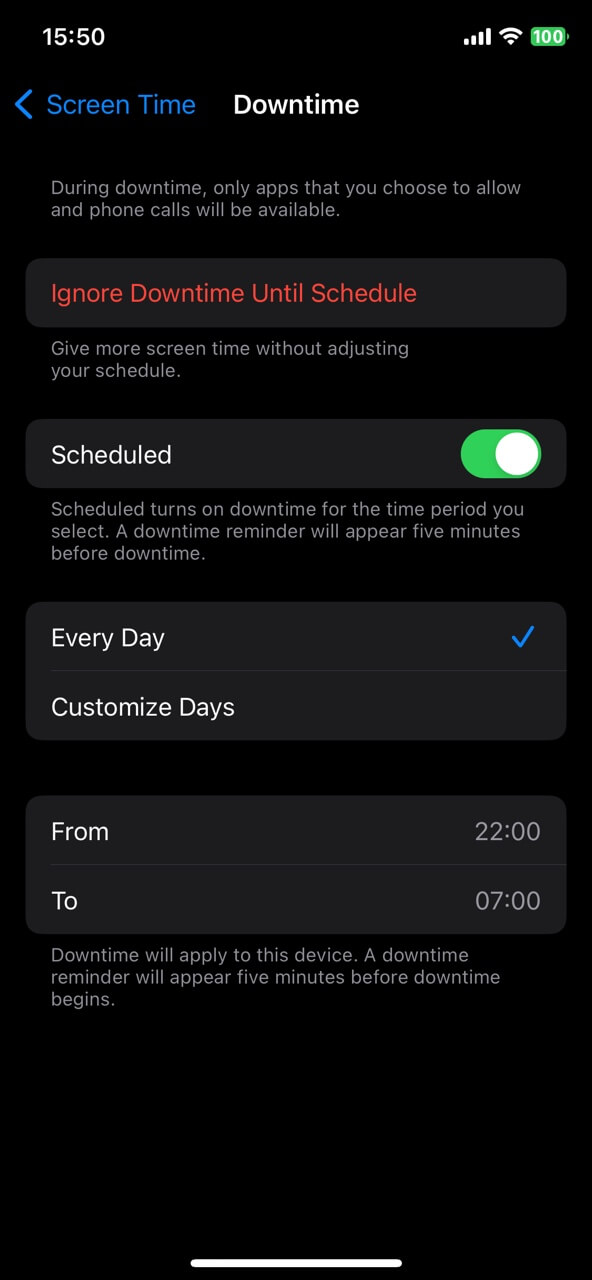 How to enable downtime on apps for ios