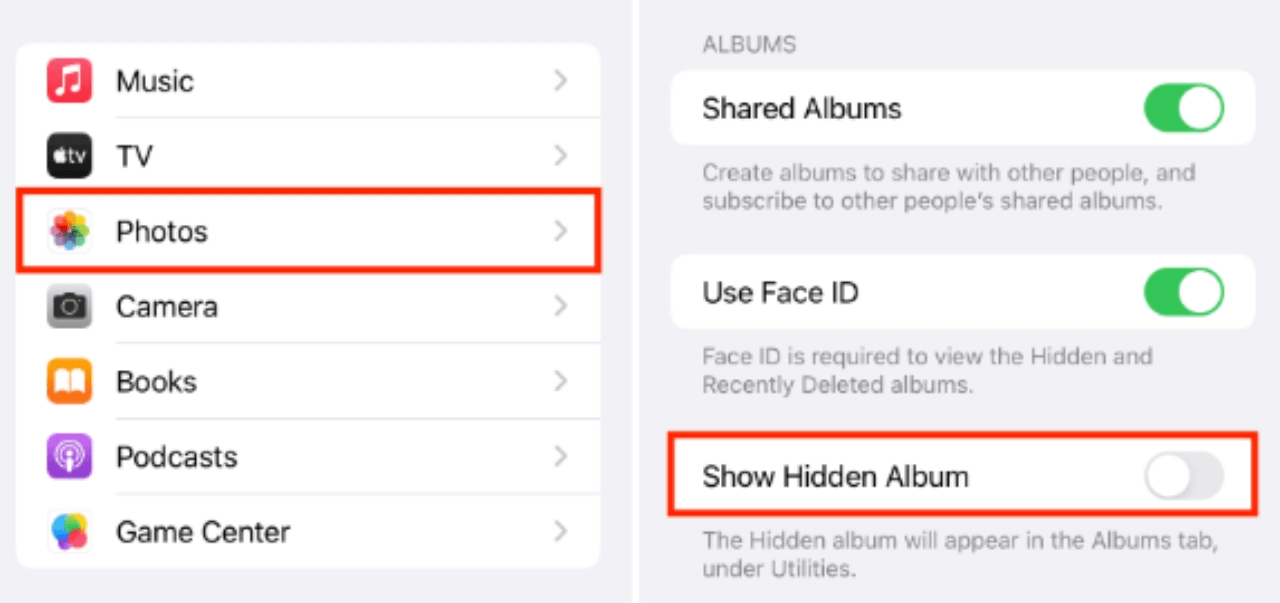 How to show hidden album on ios