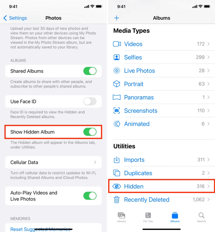 How to unhide photos on ios