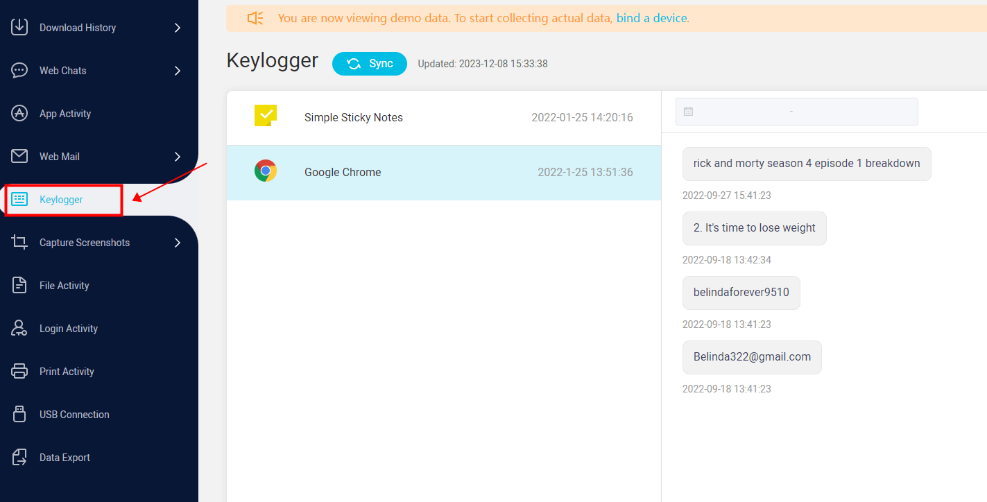 Use keylogger to see someone's browsing history