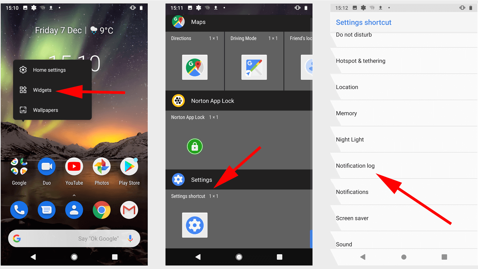 how to see notification history in android widget