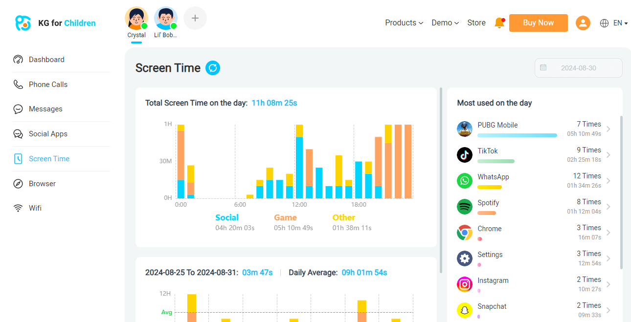 set screen time limit on kidsguard for children