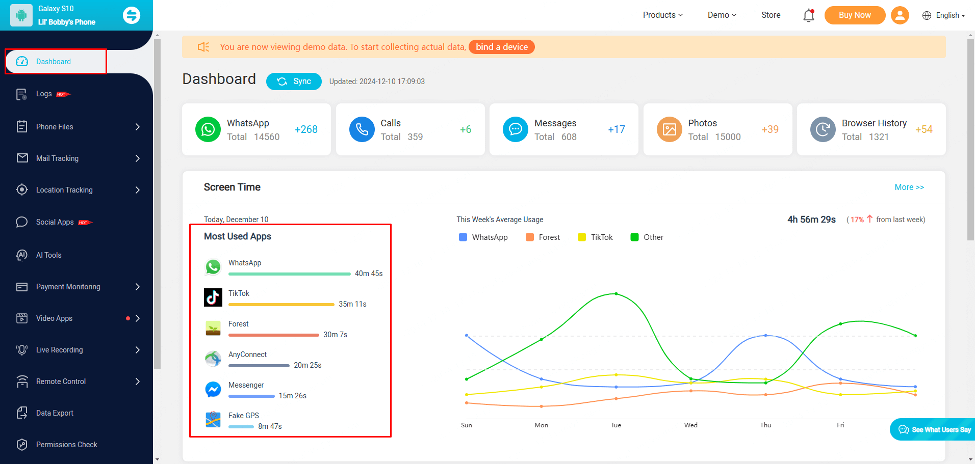 parental control dashboard