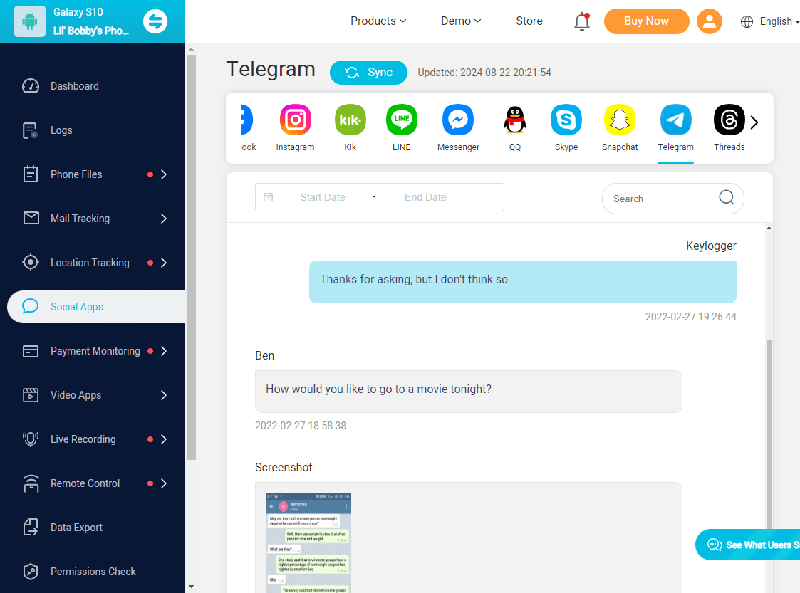 view telegram messages with kidsguard pro