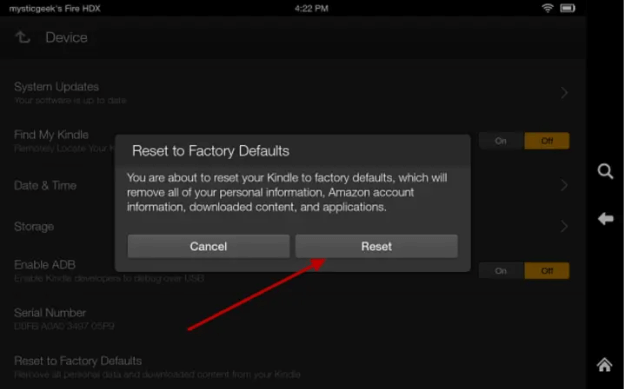 reset to factory defaults on kindle