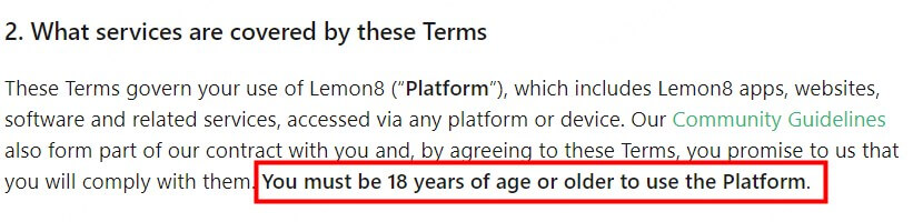 age restriction policy on lemon8