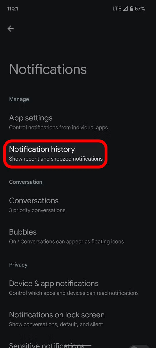 How to access notification history on stock android