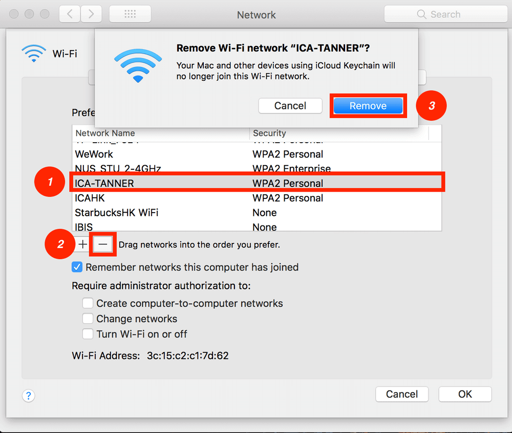 remove wifi network on mac