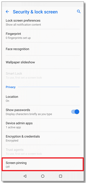 use screen pinning to disable screenshot on android