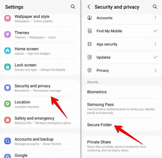 disable screenshot with secure folders