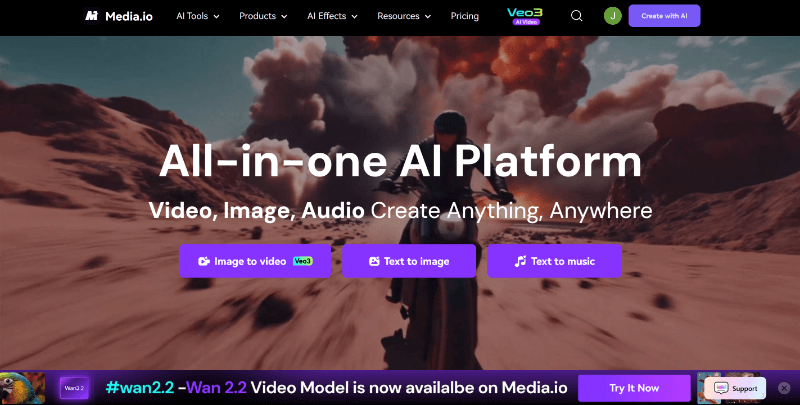media.io homepage
