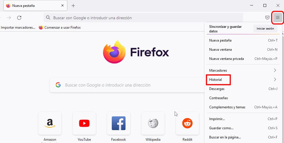 consultar historial de navegación de Firefox en ordenador