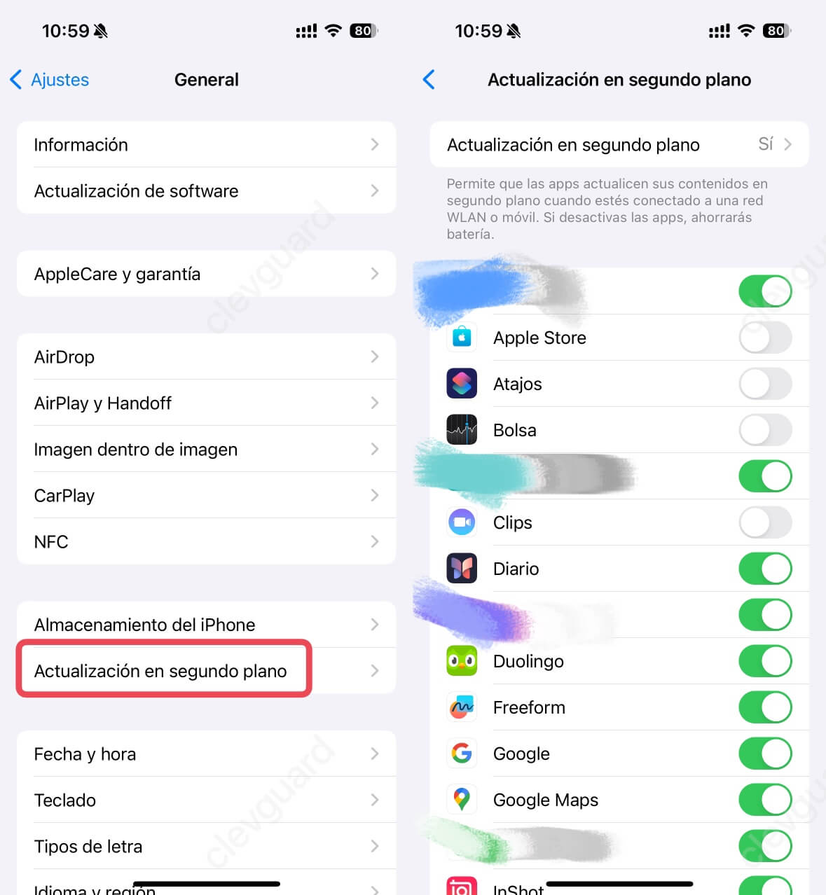 Habilitar la Actualización en segundo plano en iPhone