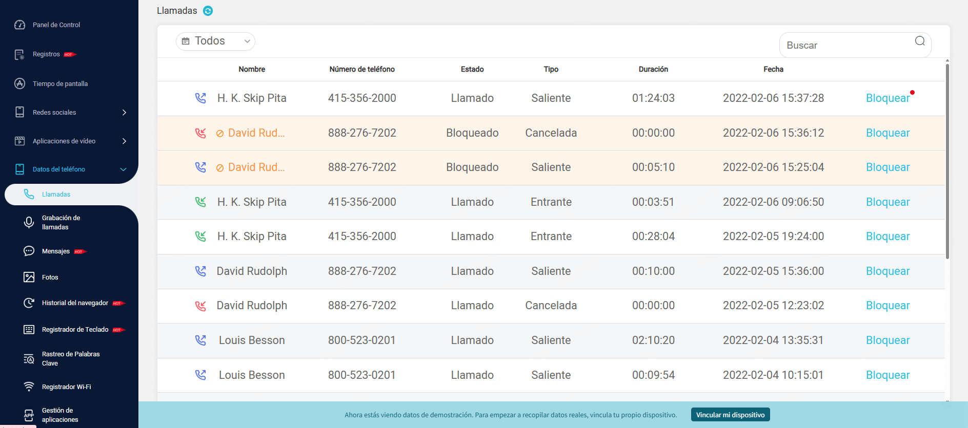 aplicaciones de monitoreo tambien puede recuperar registro de llamadas borradas