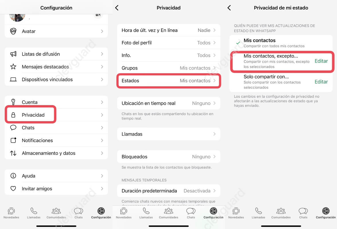 como bloquear estados de whatsapp de alguien