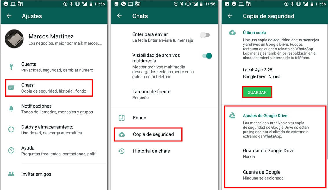 clonar whatsapp de android con hacer copia de seguridad