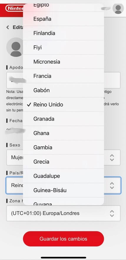 cambiar de region nintendo switch en movil