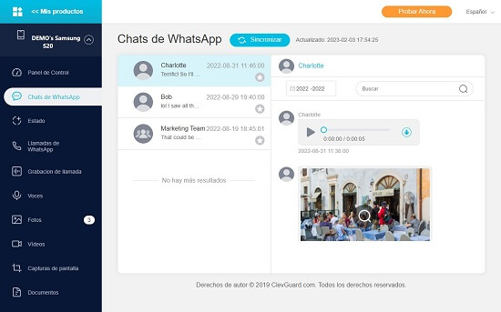 kidsguard para whatsapp chat función de espionaje