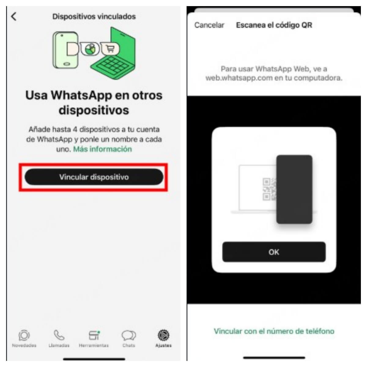 los pasos de vincular dispositivos