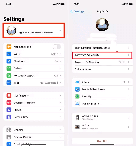 password setting iOS