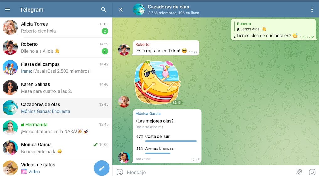 telegram web chat mensajes